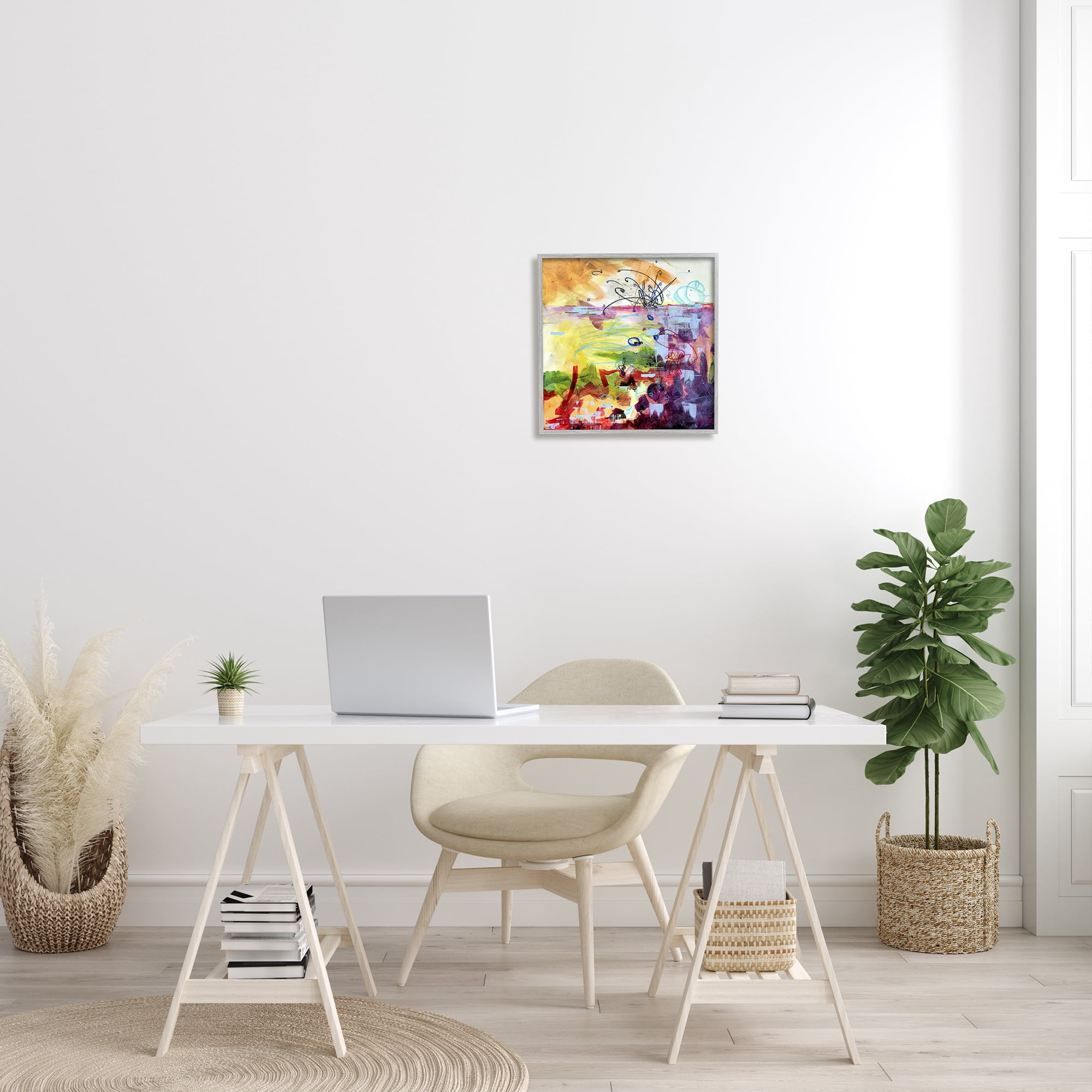 Stupell Industries Abstract Chaos Lively Line Movements Purple Orange Yellow, 17 x 17, Design by Heather W. Ernst