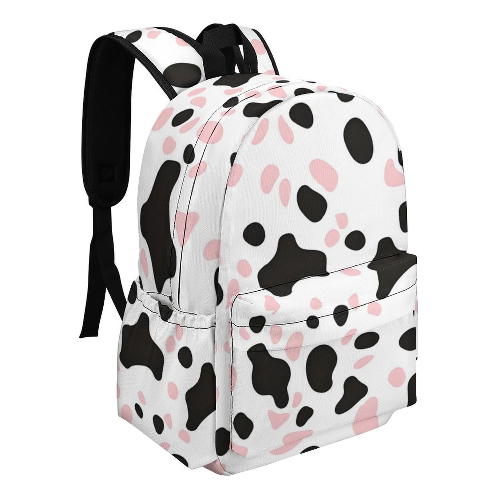 Large Capacity Half Print Backpack 11.8×16.5×5.9in Multifunctional Zipper Design Convenient Switch Simple Cow Print Pattern White Background, Pink And White_1