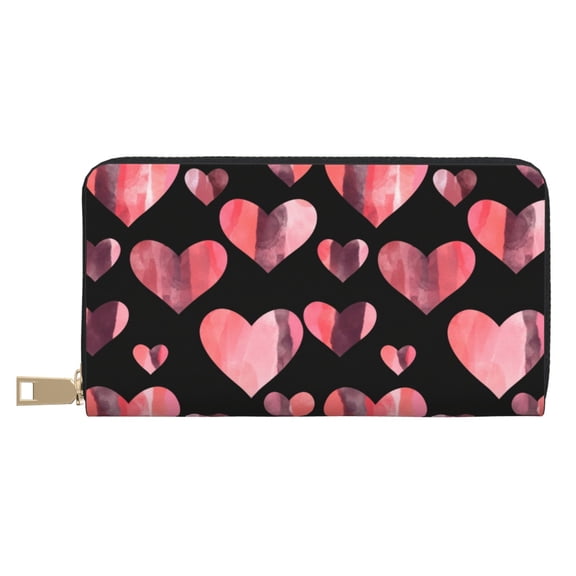 Leather Thin Slim Wallets for Women Men - Hearts Clutch Card Wallet for Women Men with Zipper