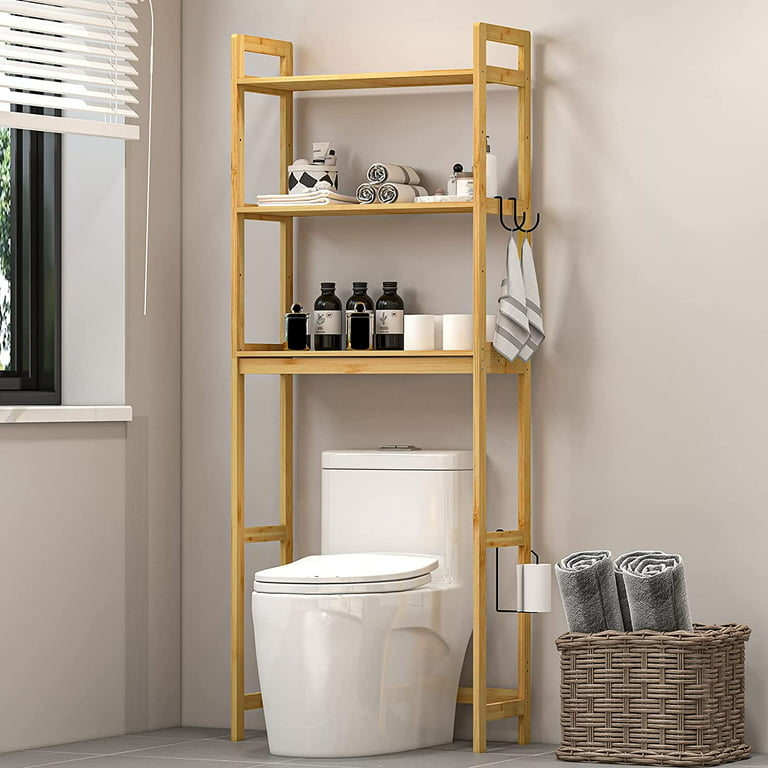 Costway 3-Tier Bathroom Shelf Bamboo Bath Storage Space Saver