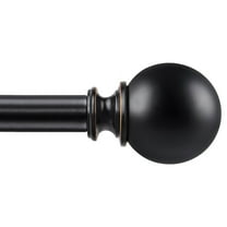 KAMANINA 3/4" Matte Round Ball Adjustable Single Curtain Rod, 28 - 48", Black