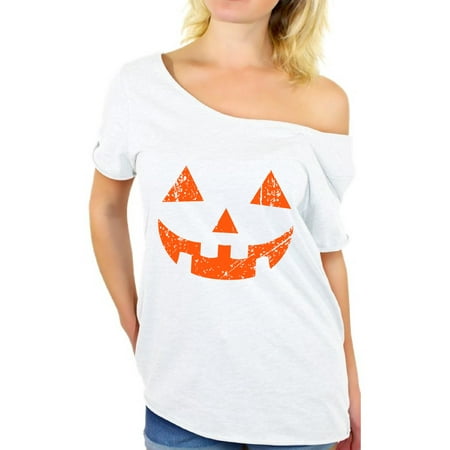 Awkward Styles Jack-O'-Lantern Off Shoulder Shirt Women's Halloween Pumpkin Baggy Tshirt Halloween Shirts for Women Pumpkin Face Oversized Shirt Halloween Party Outfit Cute Holiday Gifts for (Best Oversized T Shirts)