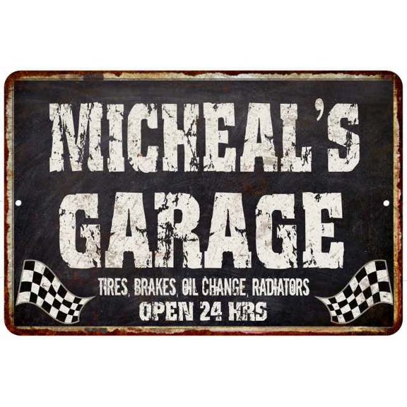 MICHEAL'S Garage Black Grunge Sign 8 x 12 High Gloss Metal 208120005420