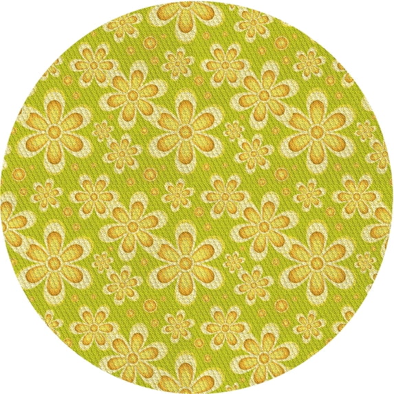 Ahgly Company Machine Washable Indoor Round Transitional Banana Yellow Area Rugs, 8' Round