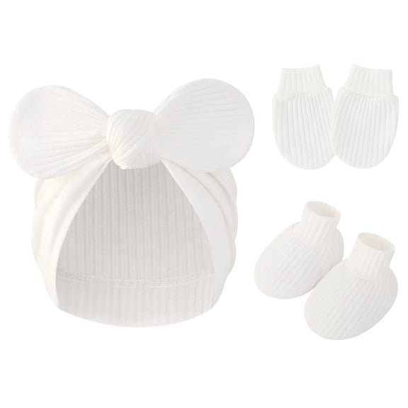 Baby Mittens Socks Hat Mittens Toddler Cotton Gloves Footwear Nursery Hat for Boys Girls 0-2 Months