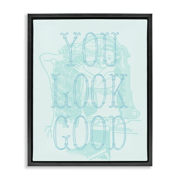 Stupell Industries You Look Good Girl in Mirror People Painting Black Floater Framed Canvas Art Print Wall Art, 17 x 21