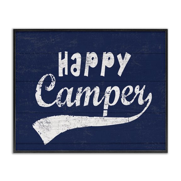 Stupell Industries Traditional Blue Vintage Style Happy Camper Typography Black Framed Giclee Art, 14 x 11, by Lil' Rue