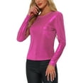 thumbnail image 4 of INSPIRE CHIC Women's Shiny Top Long Sleeve Round Neck Regular Fit Sparkly Evening Blouse M Hot Pink, 4 of 6