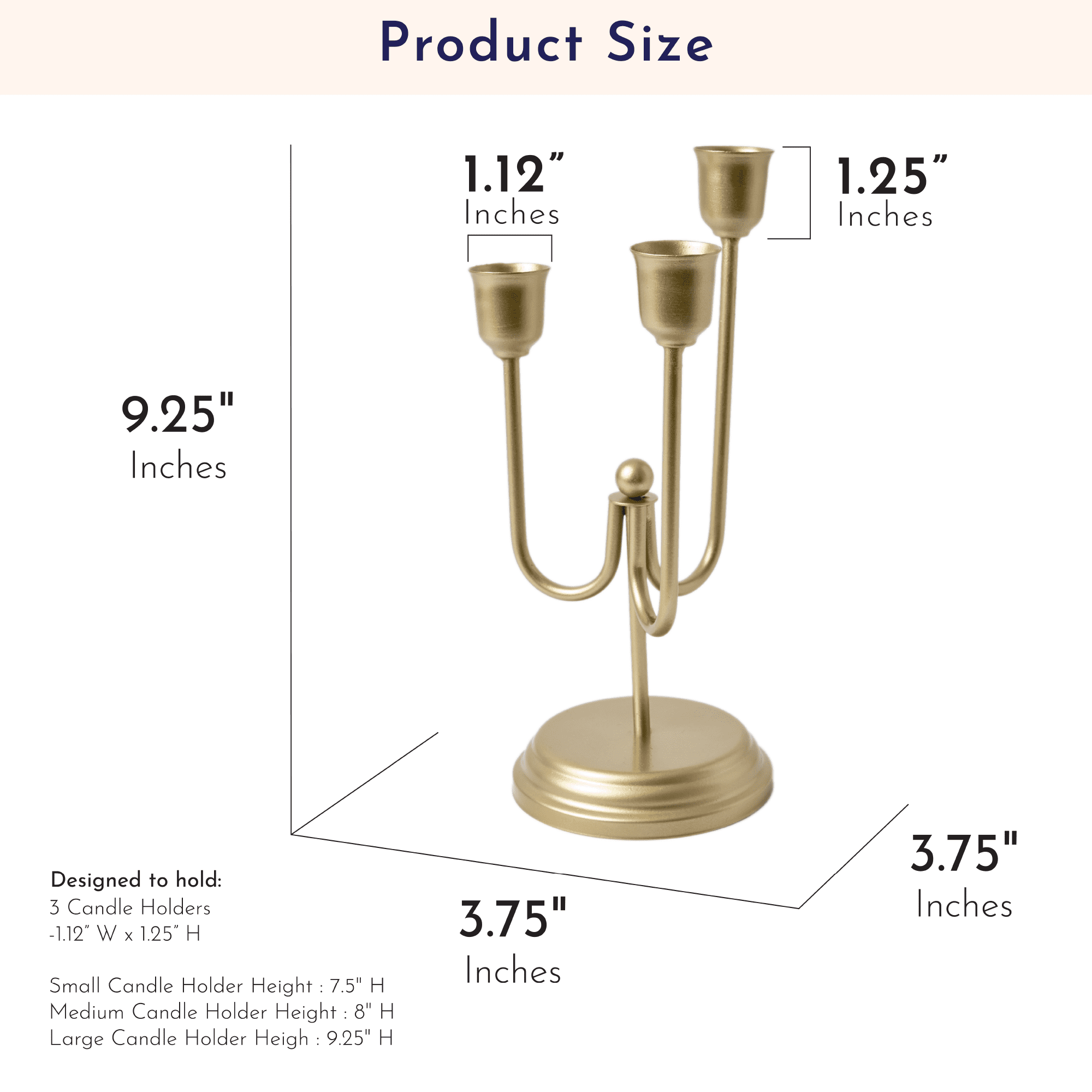 Home Decor Collection 3-Arm Black Metal Taper Candle Holder