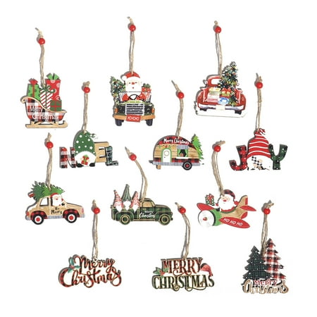 

HengL 12Pcs Christmas Tree Pendant Cartoon Santa Claus Sledge Car Tree Colorful Adorable Crafts Scene Layout Wear Resistant Home Decor Hanging Xmas Wooden Pendant Party Favors