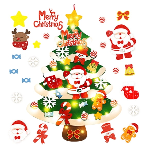 SINGOMON Christmas Decoration, Felt Christmas Tree with 23 Removable Ornaments and String Lights for Christmas, Christmas in July