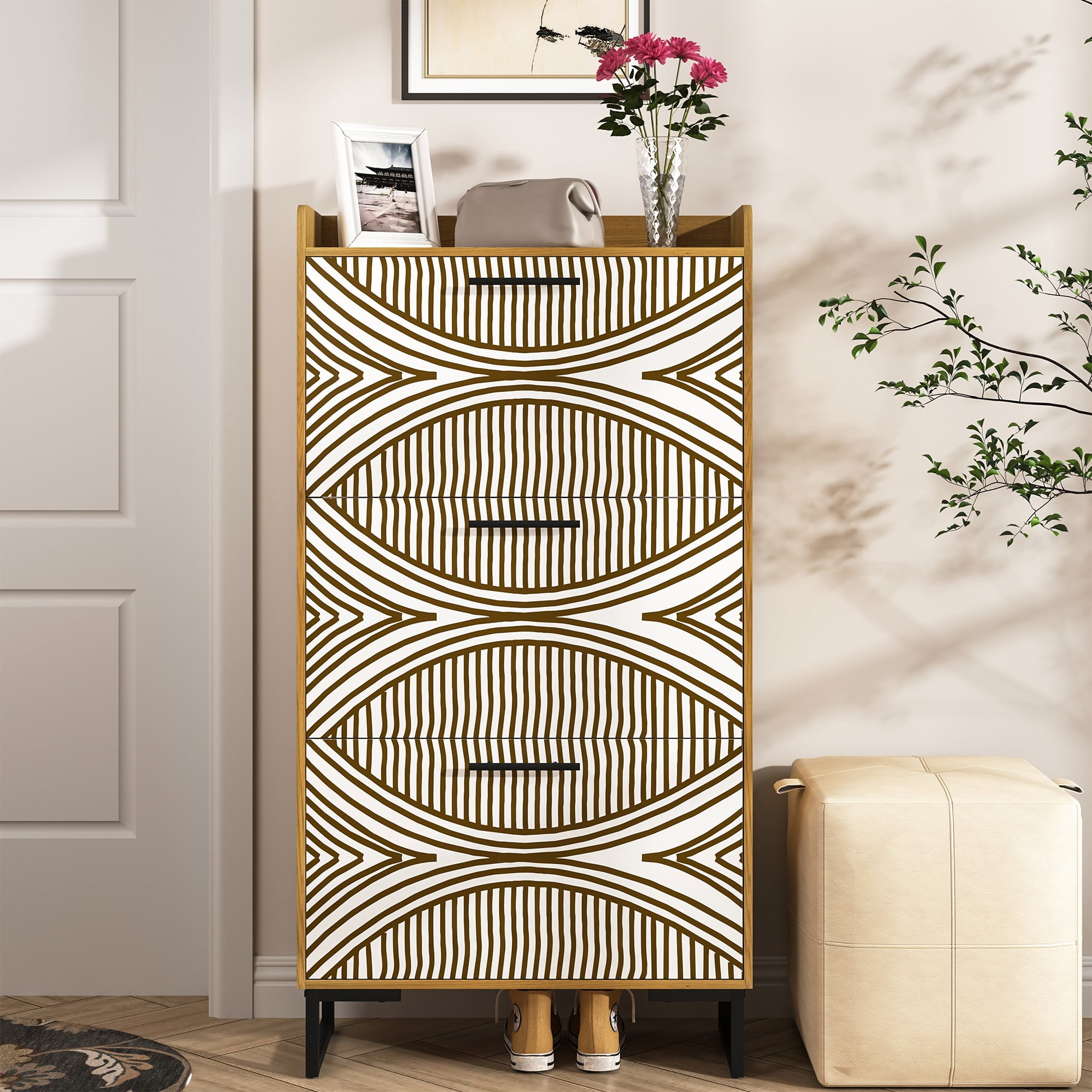Finihen Shoe Cabinet, Free Standing Tipping Bucket Shoe Rack Organizer with 3 Flip Drawers, Slim Hidden Entryway Narrow Shoe Storage, Beige Finihen Shoe Cabinet, Free Standing Tipping Bucket Shoe Rack Organizer with 3 Flip Drawers, Slim Hidden Entryway Narrow Shoe Storage, Beige