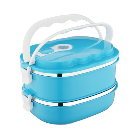

New Year New You 2022 PEONAVET 2 Layer Stainless Steel Bento Box for Adults&Kids Japanese Leakproof Lunch Box Divided Food Meal Storage Containers Set Stackable for Children School Picnic (Blue)