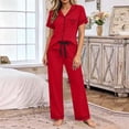 thumbnail image 2 of Riecok 2 Piece Pajama Sets for Women Short Sleeve Top and Pant with Drawstring Pjs Sleepwear Comfortable Lounge Sets, 2 of 3
