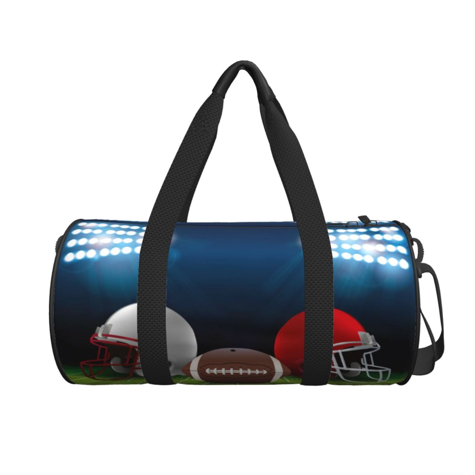 American Football Helmet Small Round Sport Duffel Bag,Soccer Field Shoulder Airport Travel Bag, Men Women Weekender Overnight Sleepover Carry-On Personalized Tote Pouch-17''