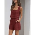 thumbnail image 3 of EASYBRAUS Women Linen Blend Sleeveless Vest and Shorts Set Summer 2025 Casual 2 Piece Outfit S-XXL, 3 of 5
