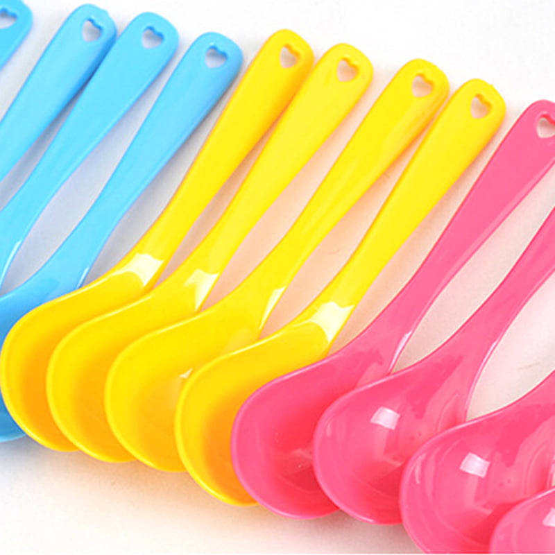 12Pcs* Colorful Kids Baby Spoon Toddler Safety Feeding Food Plastic Spoons Great 