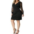 thumbnail image 4 of Agnes Orinda Women's Plus Size V Neck Faux Wrap Sheer Long Sleeve Midi Party Work Dresses 1X Black, 4 of 6