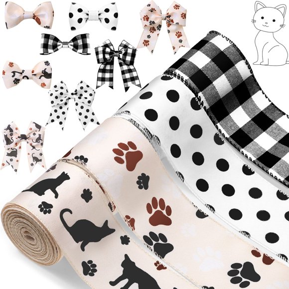 Ribbon Canlierr con estampado de pata de perro, alambre, 2.5 pulgadas, 24 yardas, 4 rollos