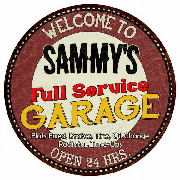 Sammy's Full Service Garage 14" Round Metal Sign Man Cave Decor 100140037225