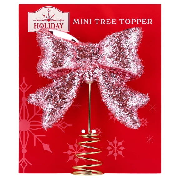 Tinsel Bow Mini Christmas Tree Topper, Pink, 5.3", by Holiday Time