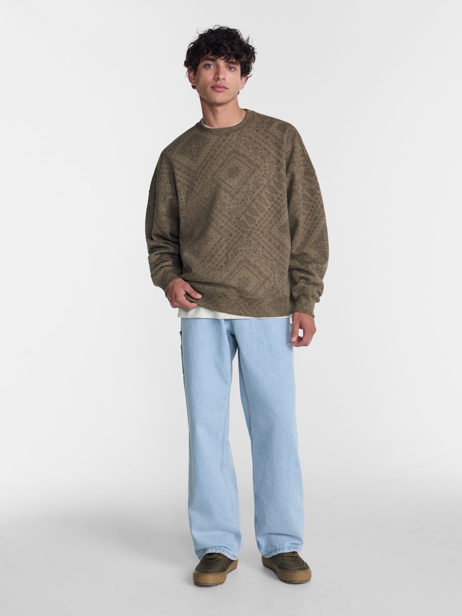 No Boundaries Crewneck Fleece Sweatshirt with Long Sleeves, Men's XS-4XLT