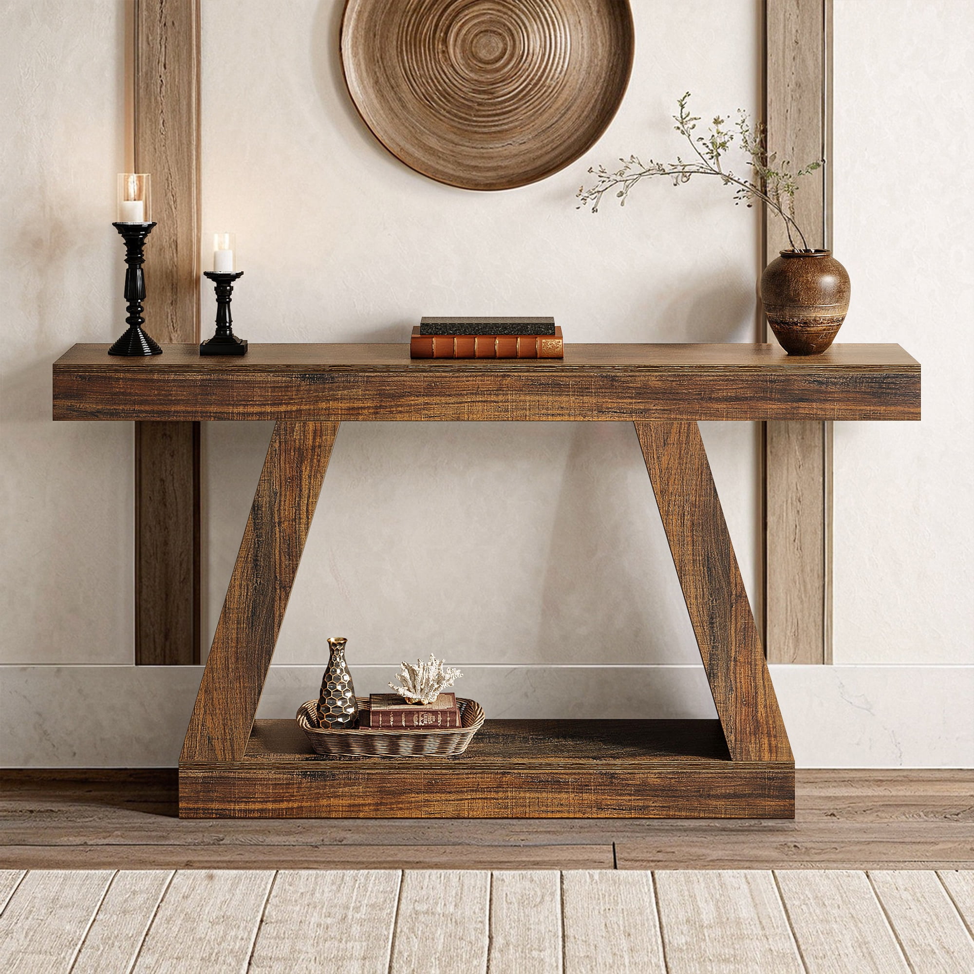 Demi Bonn Farmhouse Console Table, 55" Sofa Table with Storage for Hallway, Bedroom, Living Room, Brown