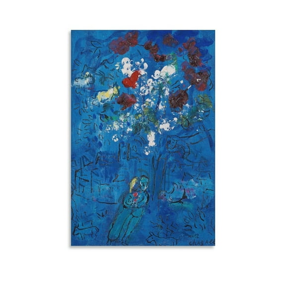 Marc Chagall Art Prints《 Le Bouquet Au Dessus De Vence 》 Classic Vintage Canvas Wall Art Poster Wall Art Poster Scroll Canvas Painting Picture Living Room Decor Home 16x24inch(40x60cm)