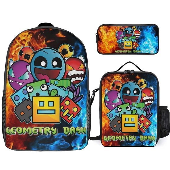 3PCS Casual Geometry Dash Backpack Set Bookbag Pencil Case Lunch Bag Combination For Travel Work Camping