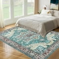 thumbnail image 3 of CAROMIO Area Rug Vintage Rug Traditional Floorcover Washable Accent Kitchen Rug Non Slip Thin Rug Distressed Floral Print Rug Bedroom Living Room, 6' x 9' Green, 3 of 7