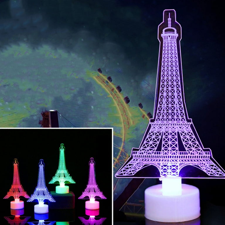 Mulanimo 3D Romantic Eiffel Tower Paris LED Night Light RGB Bedroom Table Lamp
