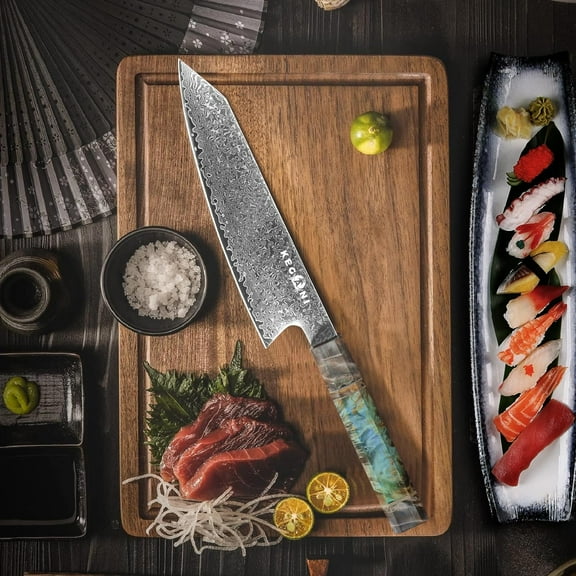 KEGANI Chef Knife, 8 Inch Damascus Kitchen Knife, Professional Japanese VG-10 High Carbon Stainless Steel Vegetable Meat Cooking Knife, Ergonomic Handle, Chefs Knife Gift Box for Family, Restauran