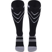 CSX 20-30 mmHg Compression Socks for Men and Women, Knee High, Recovery Support, Athletic Sport Fit, Silver on Black, Large