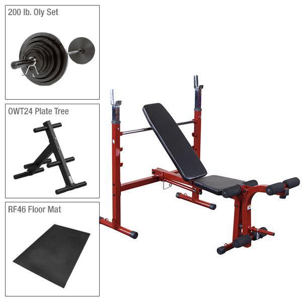 Best Fitness Olympic Bench Package with 200 lb. Weight Set, Plate Tree