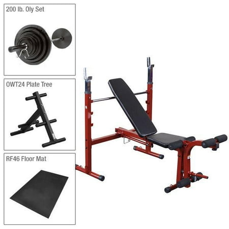 Best Fitness Olympic Bench Package with 200 lb. Weight Set, Plate Tree and Mat- (Best Home Gym Set India)