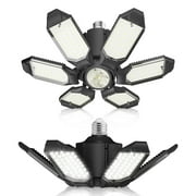 LED Garage Light 2 Pack Bright 20000Lm LED Workshop Ceiling Basement Lighting Fixture Srew in E26 E27 Bulb Socket with Adjustable Spotlight and 6 Deformable Panels for Warehouse Attic Cellar