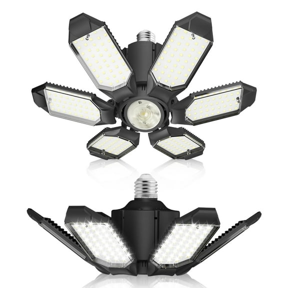 LED Garage Light 2 Pack Bright 20000Lm LED Workshop Ceiling Basement Lighting Fixture Srew in E26 E27 Bulb Socket with Adjustable Spotlight and 6 Deformable Panels for Warehouse Attic Cellar