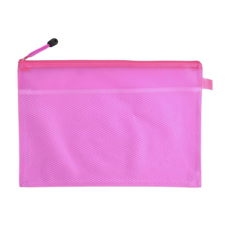 Unique Bargains A4 Two Compartments Zipper Closure Fuchsia PVC File Folder Bags