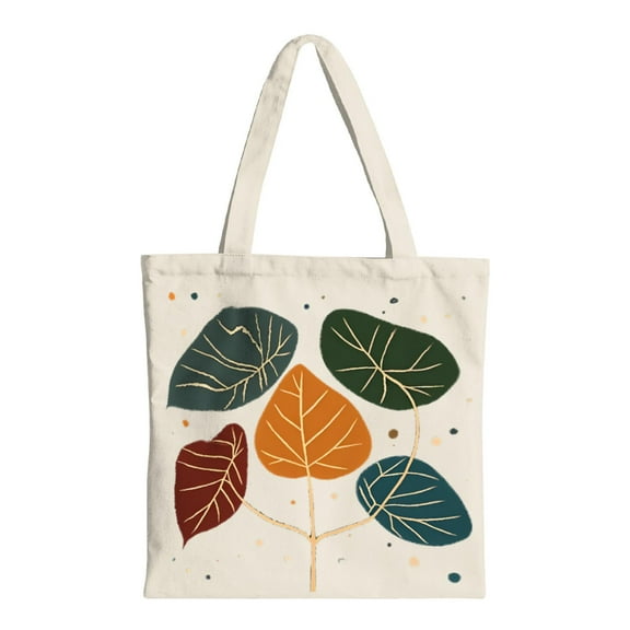 Stylish Canvas Tote Bag with Colorful Leaf Design - Reusable Shopping Bag for Parties Travel & Everyday Use