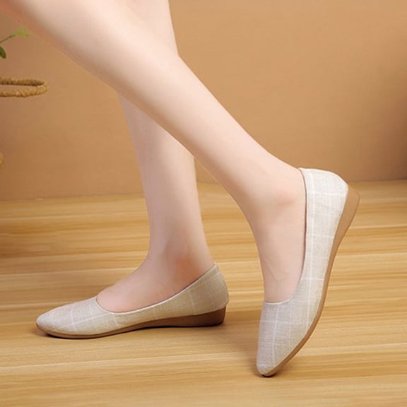HAMPPLIES Women's Dressy Flats Lightweight Beige - Shoes with Simple Shallow Mouth Design, 1 Pair