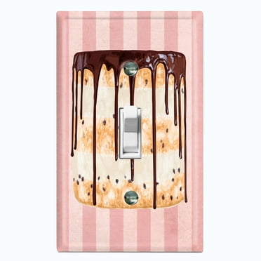 Metal Light Switch Plate Cover Naked Chocolate Drip Cake Striped Wallpaper Pink CAK062