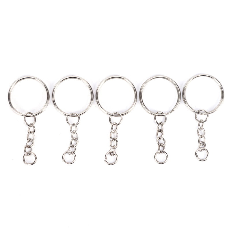 50Pcs Polished Silver Keyring Keychain 25mm Split Ring Short Chain Key Rings DIY 
