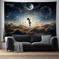 thumbnail image 1 of Tapiz para colgar en la pared, luna y estrellas, cielo nocturno surrealista, 150 x 130 cm, 1 of 1