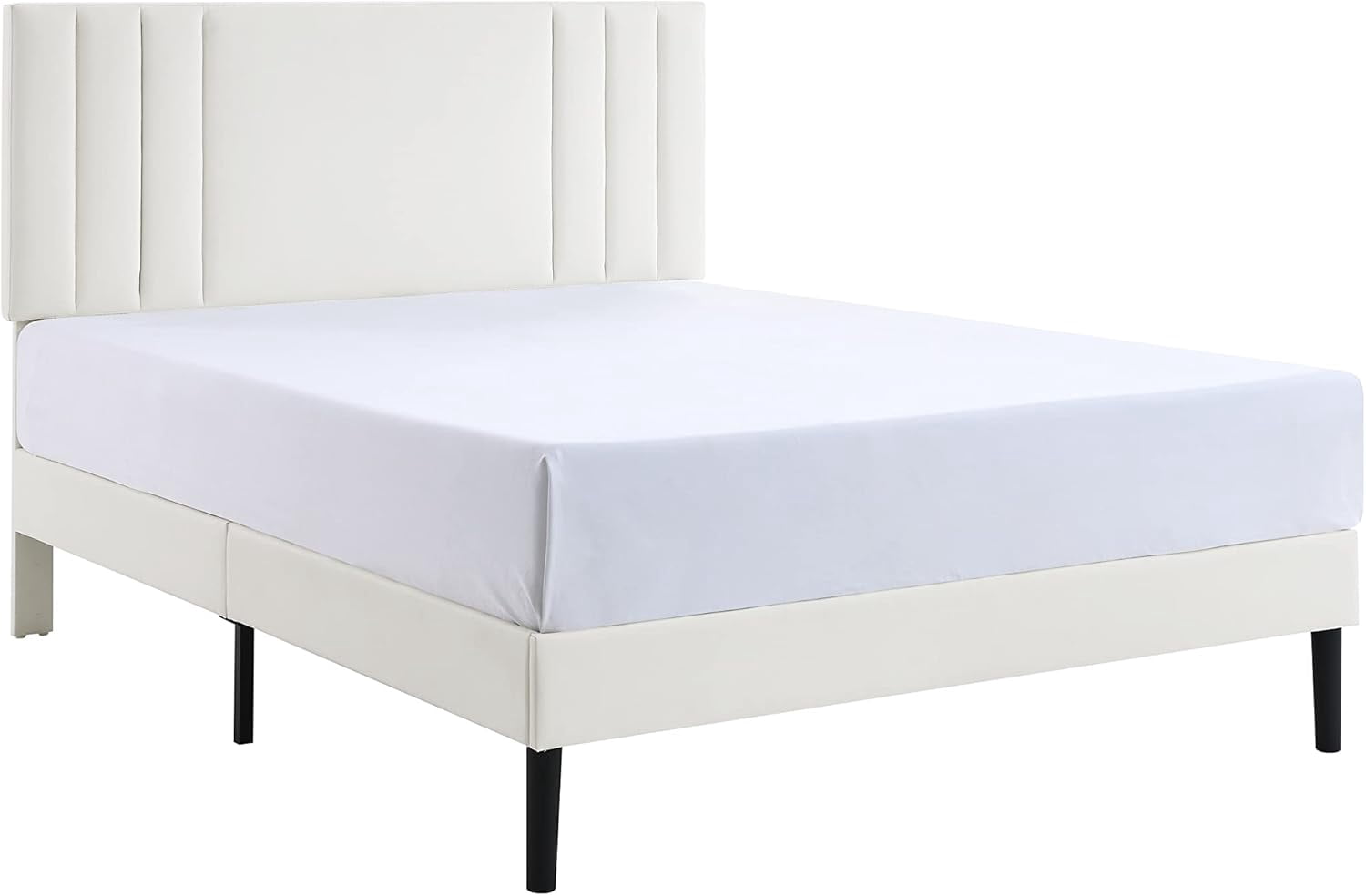 AENKYO Queen Size Platform Bed Frame with Leather Upholstered Headboard, White