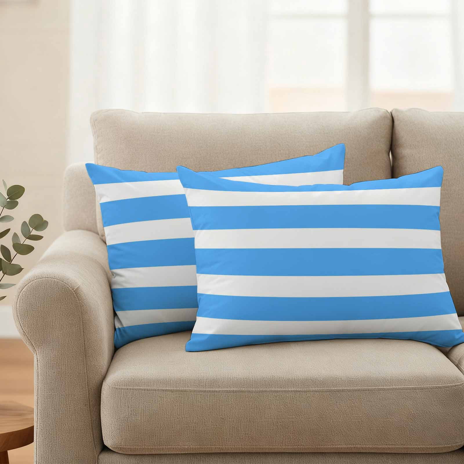 Blue Striped Outdoor Waterproof Pillow Covers, Modern Simple Monochrome Geometric White Decorative Rectangle Throw Pillowcase Sofa Cushion Sham for Patio/Couch/Chair, 20"x12" 2 Pack