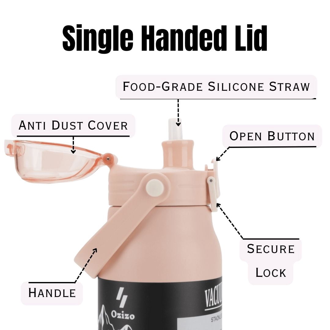 2 Ozizo 44 oz Insulated Stainless Steel Water Bottle with Lid, Straw, Mixing Ball and Handle (Black and Pink)