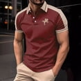 thumbnail image 2 of FUZHIQ Men's Polo Shirts Short Sleeve Color Block Horse Embroidery Casual Golf Polo Breathable Lightweight Business Daily Wear Fashion Collared Tops,M, 2 of 6