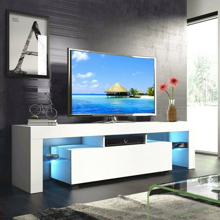 Best Wood For Indoor Furniture High Gloss TV Stand Unit Storage Console Cabinet Furniture With LED Drawer and Shelves Furniture - 3 Colors ()