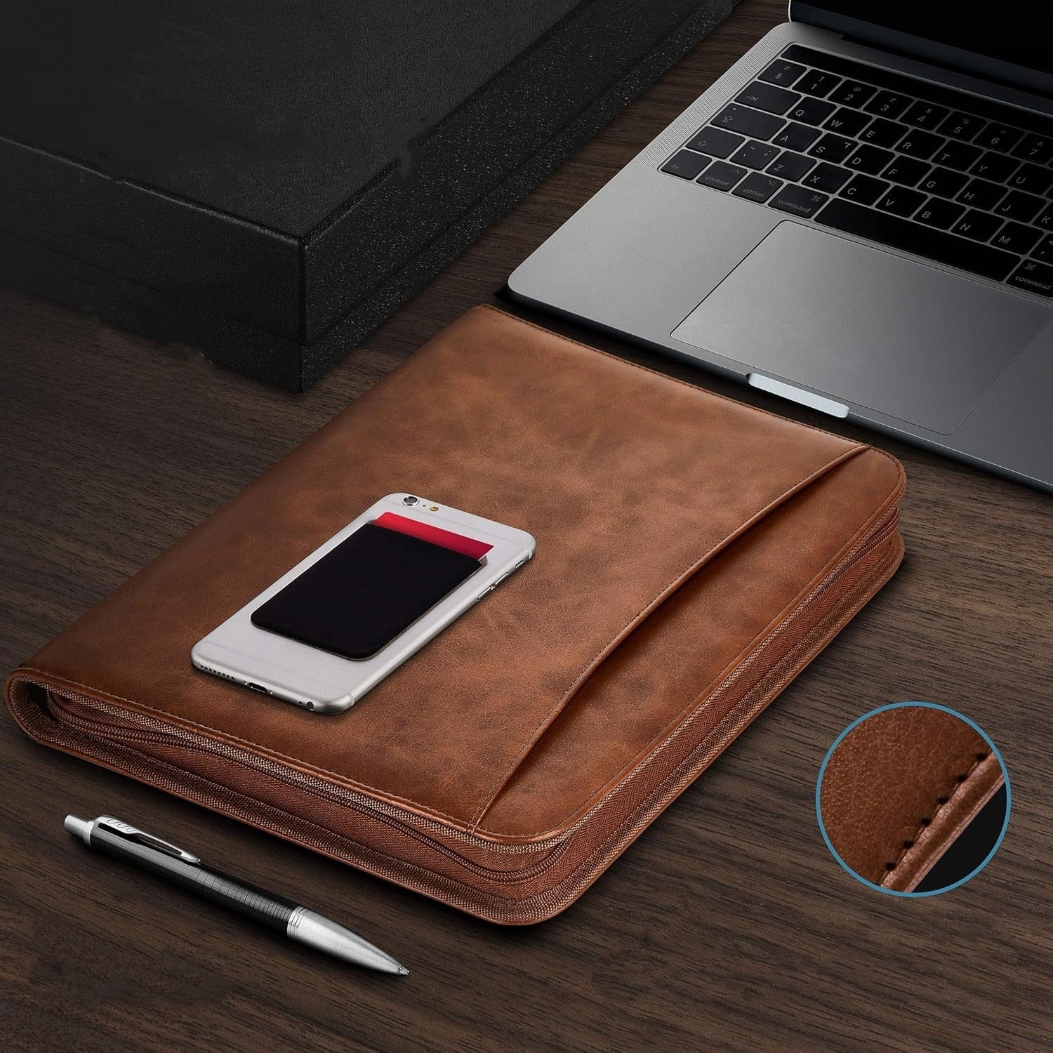 Zippered Vegan Leather Padfolio/Portfolio Pad Holder-Business PU Leather Notepad Folder for Resumes, Interviews, iPad/Tablet, Phone, Legal Pad Notebook Executive Binder for Women, Men