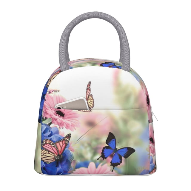 Disketp Butterfly And Flowers Bolsa Térmica para Almuerzo, Lonchera con Abertura Amplia y Gran Capacidad, Organizador Reutilizable para Mujeres, Hombres y Adultos